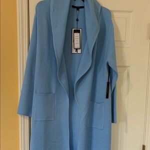 MAXSPORT Women’s Powder Blue Open-Front Long Cardigan with Patch Pockets
